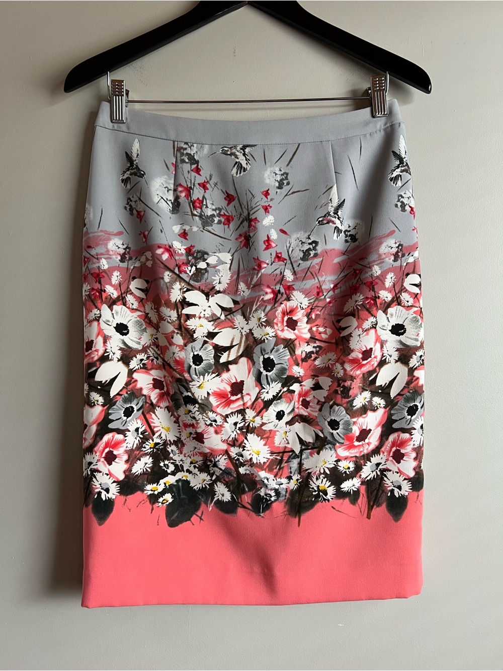 Cleo Floral Pencil Skirt | Coral Grey Workwear Skirt Size 2 Small